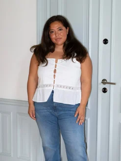 Djerf Avenue Airy Poplin Buttoned Top White Clearance