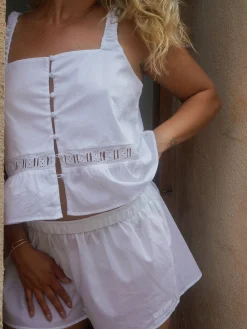 Djerf Avenue Airy Poplin Buttoned Top White Clearance