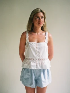 Djerf Avenue Airy Poplin Buttoned Top White Clearance