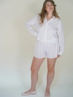 Djerf Avenue Airy Poplin Mini Shorts White Discount