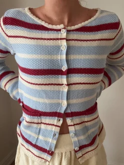 Djerf Avenue Amorini Pocket Cardigan Coastal Stripe Hot