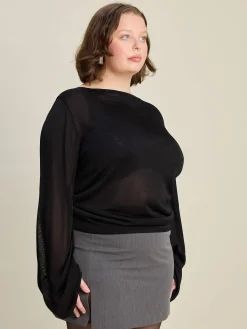 Djerf Avenue Bateau Long Sleeve Top Black Outlet