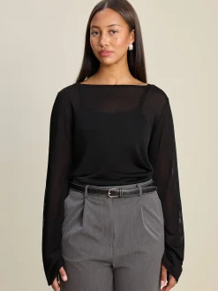 Djerf Avenue Bateau Long Sleeve Top Black Outlet