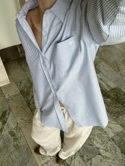 Djerf Avenue Breezy Classic Shirt Blue stripe Clearance