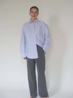 Djerf Avenue Breezy Classic Shirt Blue stripe Clearance