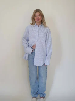 Djerf Avenue Breezy Classic Shirt Blue stripe Clearance