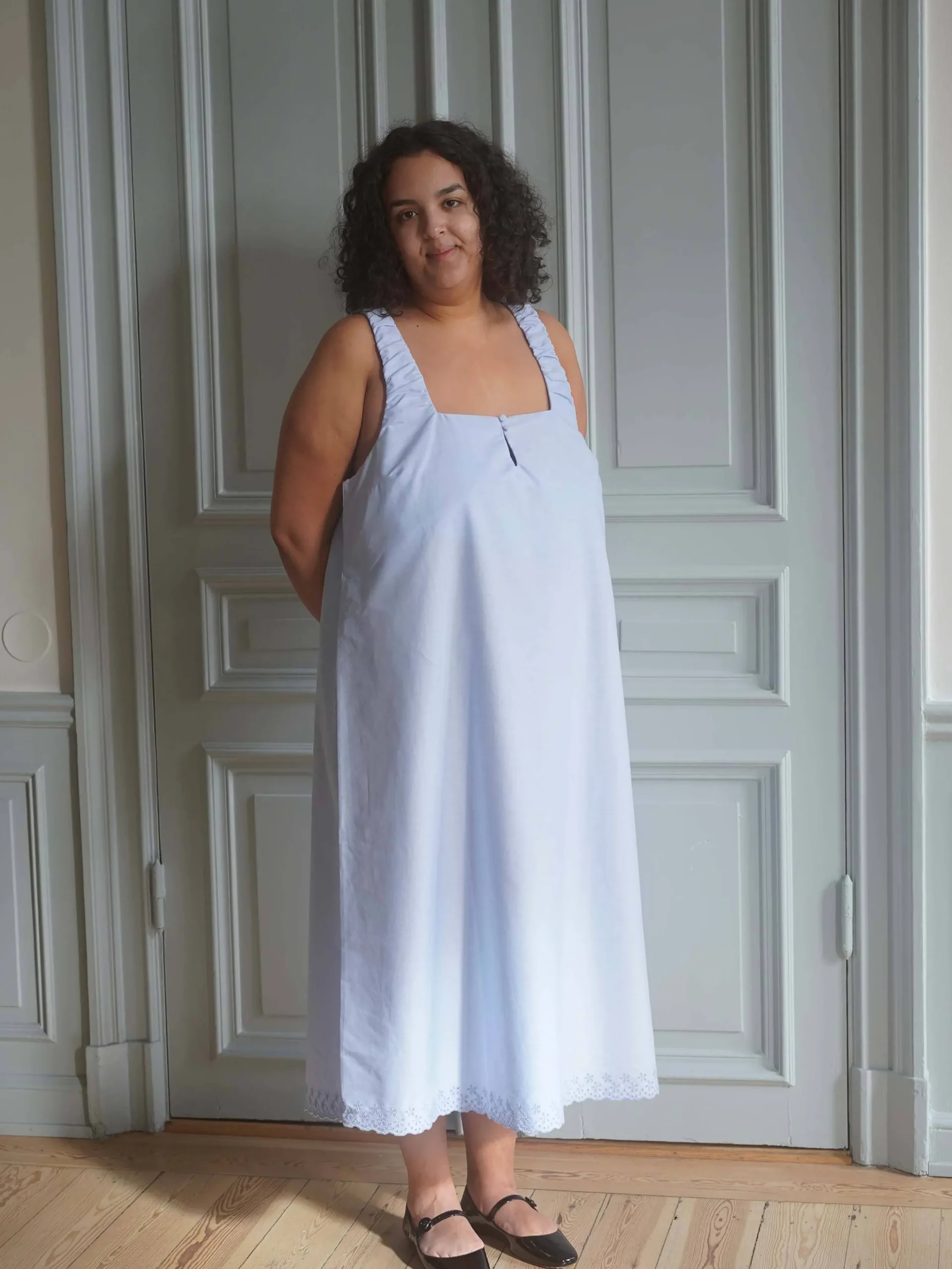 Djerf Avenue Breezy Embroidered Dress Blue New