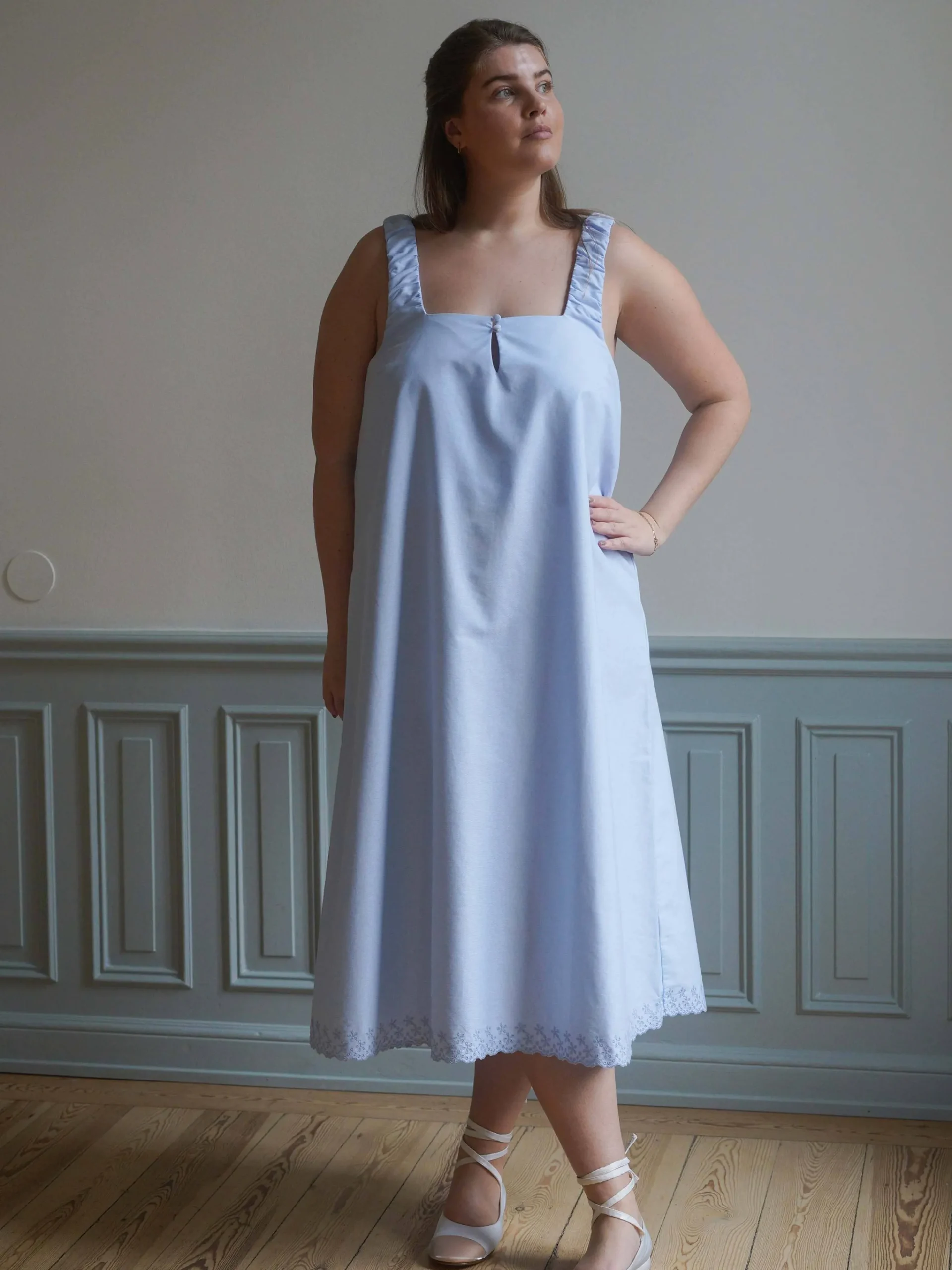 Djerf Avenue Breezy Embroidered Dress Blue New