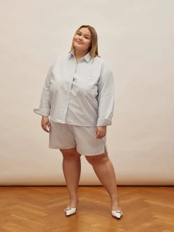 Djerf Avenue Breezy Shirt Blue Stripe Sale