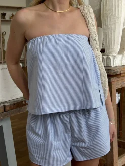 Djerf Avenue Breezy Short Shorts Blue Stripe Outlet