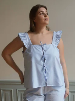 Djerf Avenue Breezy Tie Top Blue Clearance