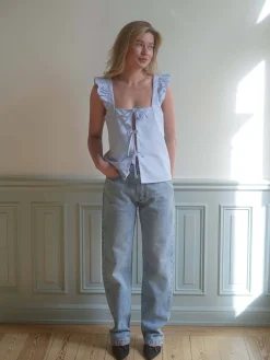 Djerf Avenue Breezy Tie Top Blue Clearance
