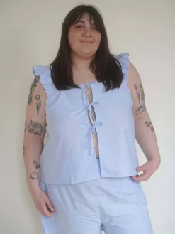 Djerf Avenue Breezy Tie Top Blue Clearance