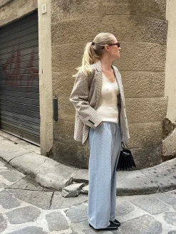 Djerf Avenue Broderie Pants Airy Blue - Tall Discount