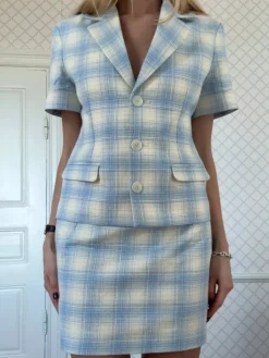 Djerf Avenue Brunch Blazer Blue Plaid New