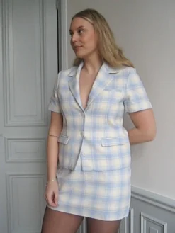 Djerf Avenue Brunch Mini Skirt Blue Plaid Best