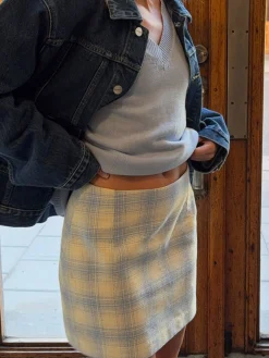 Djerf Avenue Brunch Mini Skirt Blue Plaid Best