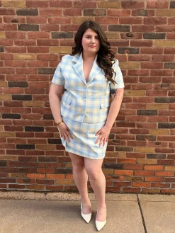 Djerf Avenue Brunch Mini Skirt Blue Plaid Best