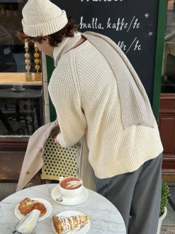 Djerf Avenue Chunky Raglan Roundneck Off White Outlet