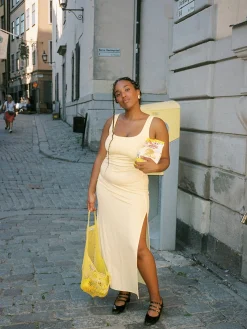 Djerf Avenue Citrine Midi Slip Dress Light Yellow Online