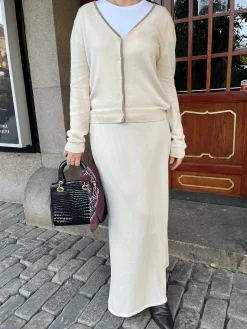 Djerf Avenue Contrast Midi Skirt Ivory Outlet