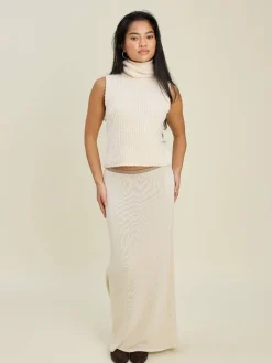 Djerf Avenue Contrast Midi Skirt Ivory Outlet