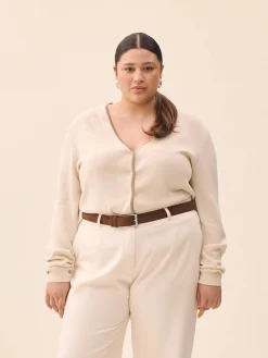 Djerf Avenue Contrast V-neck Cardigan Ivory Hot