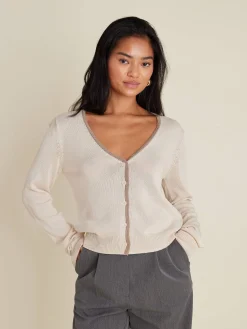 Djerf Avenue Contrast V-neck Cardigan Ivory Hot