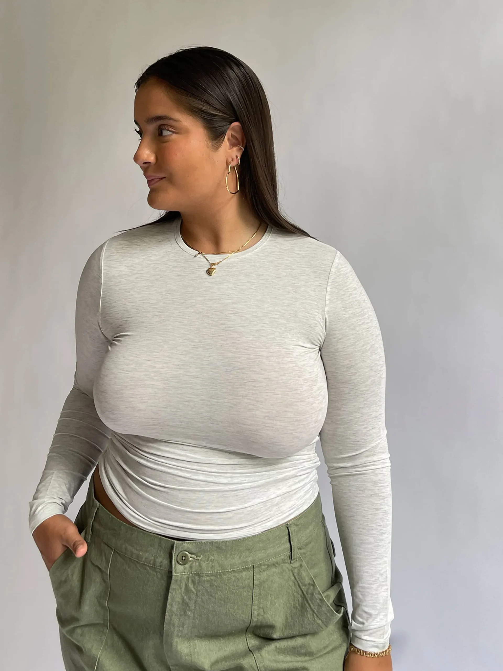 Djerf Avenue Daily Long Sleeve Top Grey Melange Hot