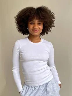 Djerf Avenue Daily Long Sleeve Top Ribbed White New