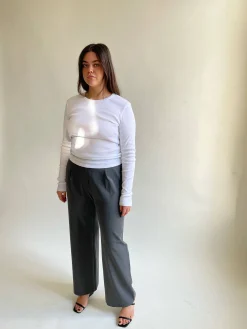 Djerf Avenue Daily Long Sleeve Top Ribbed White New