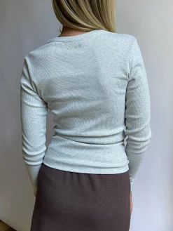 Djerf Avenue Daily Long Sleeve Top Ribbed Grey Melange Clearance