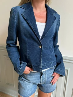 Djerf Avenue Day-to-day Denim Blazer Dark Blue