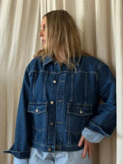 Djerf Avenue Denim Jacket Dark Blue New