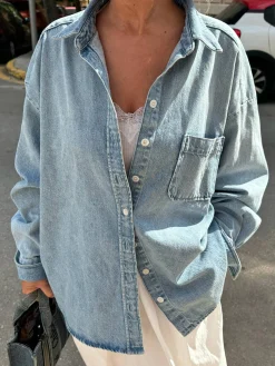 Djerf Avenue Denim Shirt Washed Blue Sale