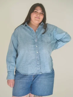 Djerf Avenue Denim Shirt Washed Blue Sale