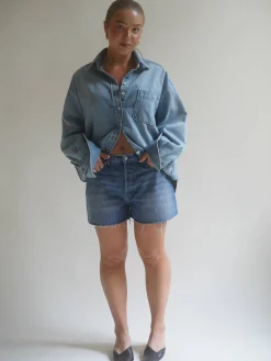 Djerf Avenue Denim Shorts Vintage Blue Clearance