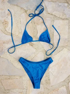Djerf Avenue Dove Satin Bikini Bottom Deep Blue Outlet