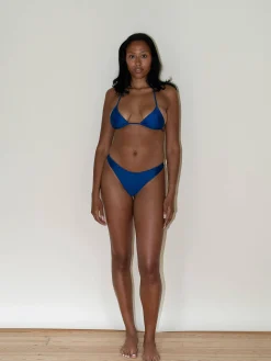 Djerf Avenue Dove Satin Bikini Bottom Deep Blue Outlet