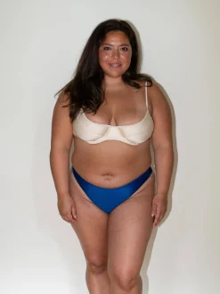 Djerf Avenue Dove Satin Bikini Bottom Deep Blue Outlet