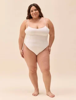 Djerf Avenue Embroidered Essential Swimsuit Cream