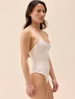 Djerf Avenue Embroidered Essential Swimsuit Cream