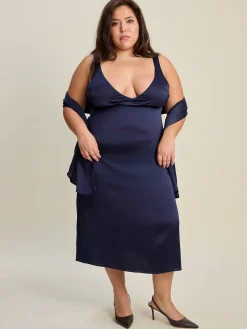 Djerf Avenue Evening Midi Dress Midnight Blue