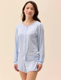 Djerf Avenue Go Slow Buttoned Top Blue New