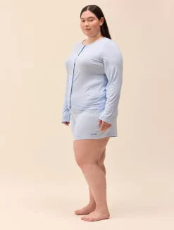 Djerf Avenue Go Slow Buttoned Top Blue New