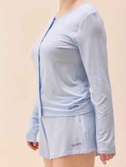 Djerf Avenue Go Slow Buttoned Top Blue New
