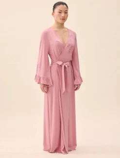 Djerf Avenue Go Slow Embroidered Robe Dusty Pink