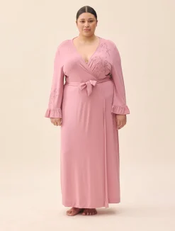 Djerf Avenue Go Slow Embroidered Robe Dusty Pink