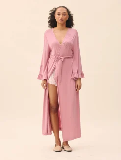 Djerf Avenue Go Slow Embroidered Robe Dusty Pink