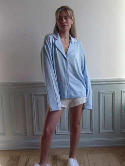 Djerf Avenue Go Slow PJ Shirt Blue Hot